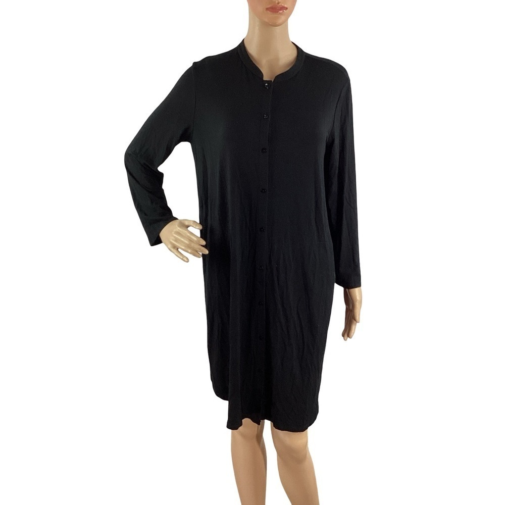Eileen Fisher Black Button Front Jersey Shirt Dress Size S
